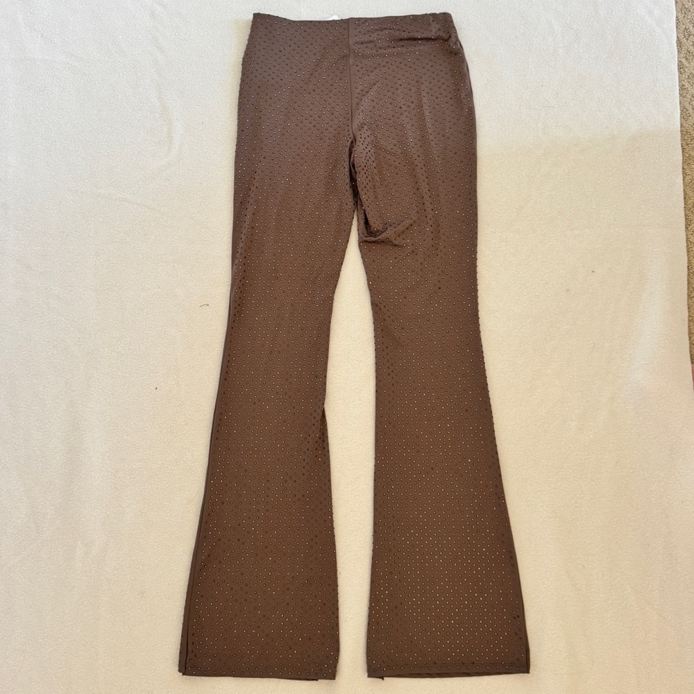 NWT Forever 21 set suit with rhinestones Brown Short Sleeve Top Pants S brown - Picture 4 of 9